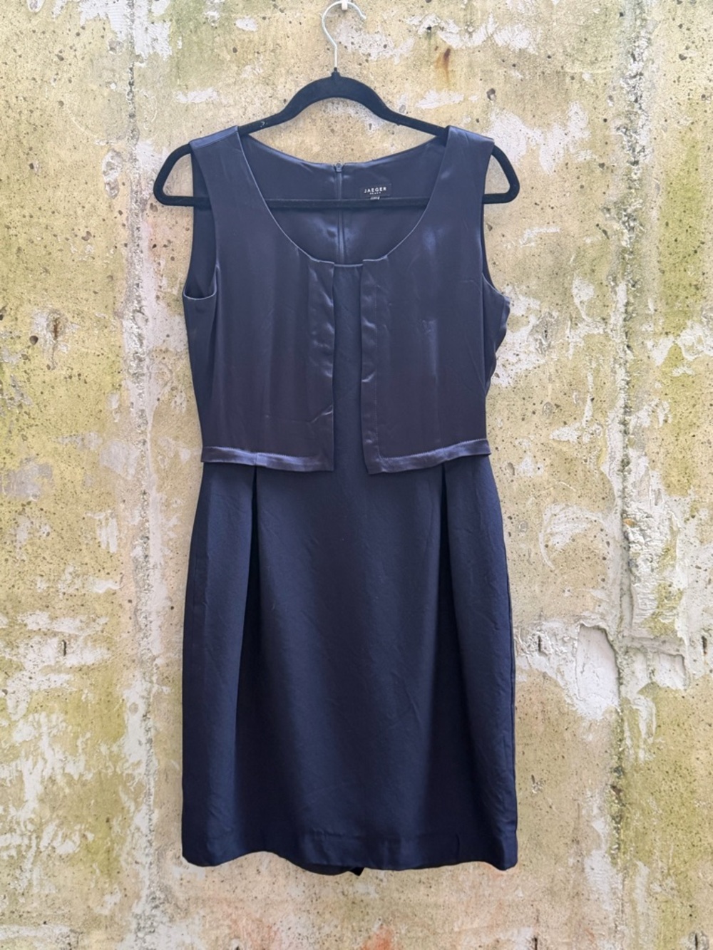Jaeger Sleeveless Midnight Blue Cocktail Dress with Overlay Bodice